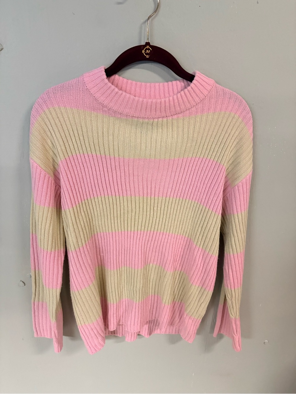 Love for Humanity Brand Pink & Cream Striped Ribbed Crewneck Sweater